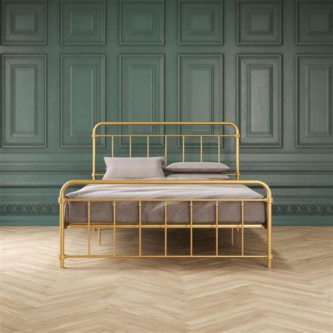 blue metal bed frame queen with gold brackets|ashley blue bed frame.